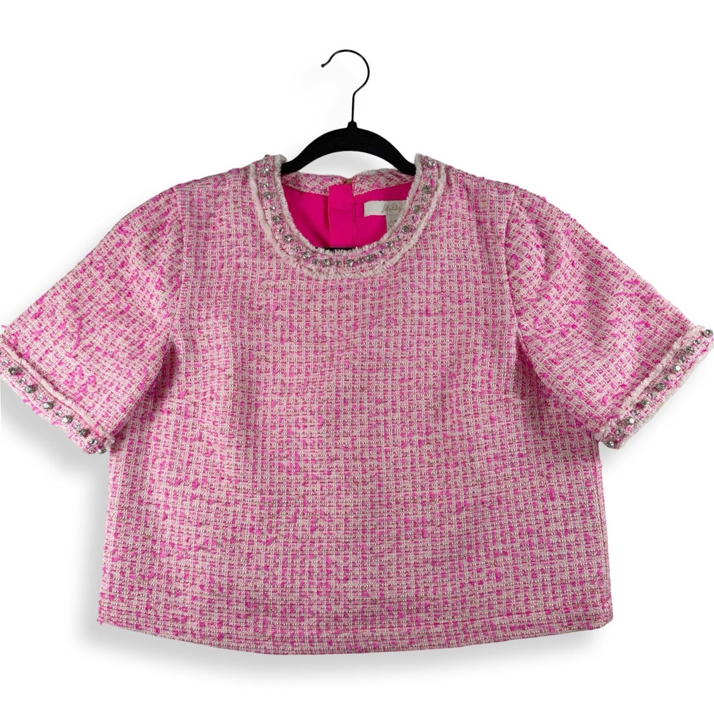 Lilly Pulitzer Pink Tweed Pearl Rhinestone Embellished Top Womens Size 4 Preppy